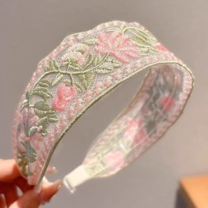 Non-slip Embroidered Floral Headband Lightweight Wide-sided Pastoral Hair Hoop Exquisite Multi-colored Wide Brim Hairband Spring