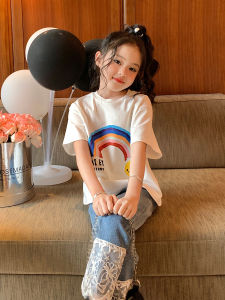 Melo Cotton Girls T-shirt 2025 New Fashion Brand Loose Short Sleeve Letter Printing Round Neck Childrens Top 短袖