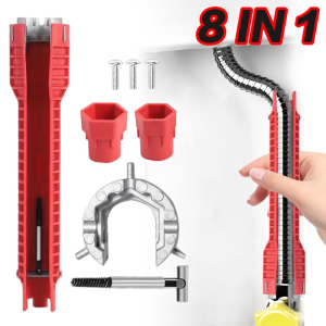 1PC 8-In-1 Sink Wrench Multifunctional Plumbing Repair Hand Tool Anti-slip Pipe Key for Kitchen Bathroom