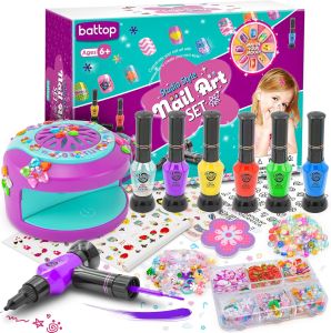 BAT Kids Nail Art Kit for Girls Ages 7-12 with Nail Dryer & 2 in 1 Water Based Pen & 3D Decoration & Sticker and Nail Flier - Idea Birthday Gifts for Girls 7 8 9 10 11 12