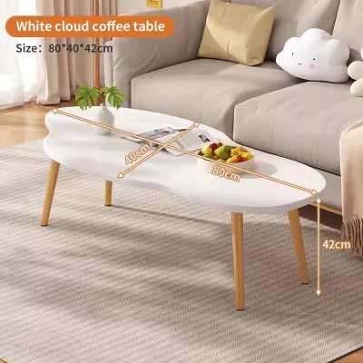 Cloud-Shaped Solid Wood Coffee Table Multi-Use for Living Room Sofa Side Balcony Study Irregular White Modern Minimalist
