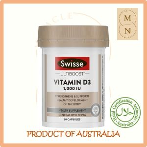 EXP 02/2027 Swisse Ultiboost Vitamin D3 1000 IU Capsules for Immune & Bone Health - 60 Capsules