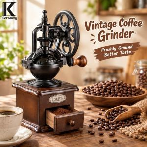 Vintage Manual Coffee Grinder Wood Ceramic Core Adjustable Hand Cranked Coffee Bean Mill For Home Kitchen Use