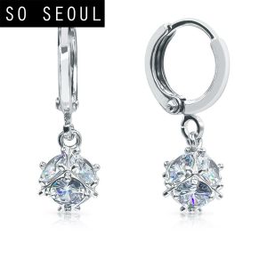 SO SEOUL Atlas Sphere Round Ball Diamond Simulant Cubic Zirconia Hoop Earrings