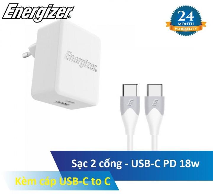 Bộ sạc 2 cổng Energizer AC11PFEUUCC3 - USB-C PD, Kèm cáp USB-C