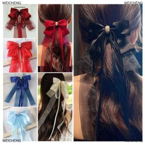 [COD] WEICHENG New Sweet Large Bowknot Hair Clip For Women Girls Lolita Long Ribbon Solid Hairpin Cute Ponytail Hair Bands Fashion Hair Accessories