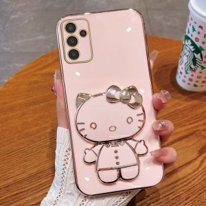For Samsung A16 A36 A56 A55 A35 A25 A15 A14 A24 A34 A54 A13 A23 A33 A53 A73 A72 A26Deluxe Electroplated Soft Silicone Phone Case Fashion Cute KT Cat Makeup Mirror Holder Phone Cover