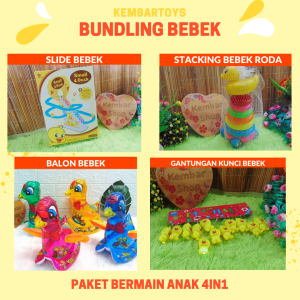 BUN-BEBEK Paket Bermain anak 4 in 1 Tema Bebek Slide Balon Karet Seluncuran Stacking Duck