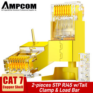 AMPCOM CAT7 RJ45 Connector with Load bar Two-Piece Suit 10Gbps STP Modular Plug for cat7 CAT6A 23-26AWG Shielded Ethernet Cable