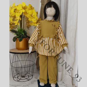Setelan baju anak perempuan bahan crinkle mix knit caramel import usia 3 - 12 tahun korean style kekinian motif salur rompi setelan tangan panjang anak perempuan kekinian style anak korea 2024 - COD