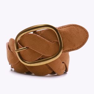 VCH Weave Suede Belt PU Leather Pin Buckle Men Belt Trend Metal Twists Woven Waistband