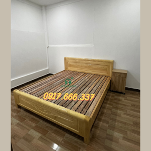 Giường gỗ sồi Bắc cao cấp màu vàng tự nhiên hàng sẵn giao lắp nhanh tận nơi HCM