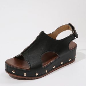 [Free Shipping] Plus-Size WomenS Summer Sandals New Style Open-Toe With Velcro Straps Wedge Heel Casual Thick-Soled Beach Sandals Size 43