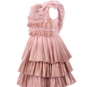 Jill Wish Luxury Shiny Gold A-Line Flower Girl Dresses for Kids Wedding Party Crystal Tiered Pink O-Neck Princess Gowns princess costume for teens