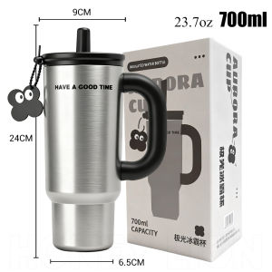 24oz Contrasting Color Tumbler - Grade 316 Stainless Steel - 700ML Insulated Flask with Portable Handle & Straw - Leak-Proof Car Cup- HoneyLion