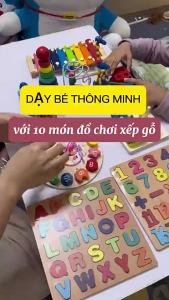 COMBO 10 MÓN ĐỒ CHƠI XẾP GỖ THÔNG MINH CHO BÉ