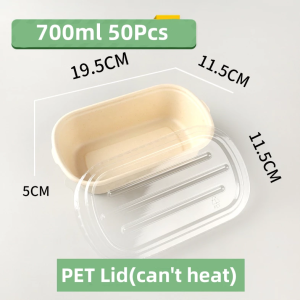 50Pcs 500/700ml Oval Sugarcane Bagasse Container Disposable Lunch Box Salad Bowl With Plastic Lid