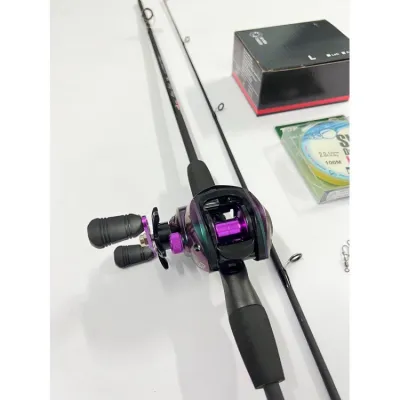 Combo bộ cần câu lure máy ngang Spin Rice máy ngang Tian Ánh Tím kèm dây + nhái + khóa sale giá rẻ (Bộ sói đen ánh tím)