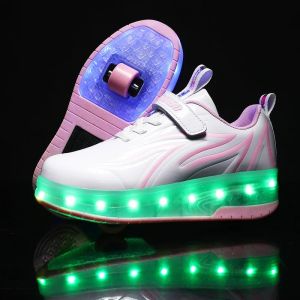 Two Wheels Childrens Led Light Roller Skate Shoes For Kids Boys Girls Luminous Sneakers Skateboard USB Charging