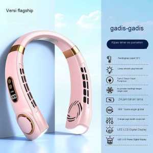 Kipas angin  leher gantung portable fashion neck fan 5 kecepatan lampu warna - warni tanpa baling - baling Led Display