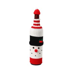 RGFV STORE Đan móc Vỏ chai rượu vang Nai sừng tấm với chiếc mũ ông già Noel nhỏ Vỏ chai bia Phụ kiện cốc Tuần lộc Trang trí ngày lễ Giáng sinh