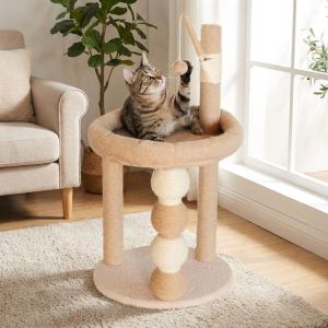 RTH05 Sisal Rope Cat Climbing Frame Wear-Resistant 2-tiered Cat Scratching Post Large Load Bearing Anti-Scratch Plaything Cat Nest Indoor Cats