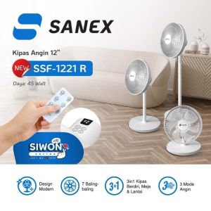 STAND FAN+REMOTE SANEX SIWON SSF-1221R KIPAS ANGIN BERDIRI 12 INCI PLUS REMOTE KIPAS ANGIN BERDIRI 12 INCI MURAH PLUS REMOTE STAND FAN KIPAS ANGIN BERIDIR 12 INCH 2 IN 1 PLUS REMPOTE BERIDIRI DAN DUDUK MURAH