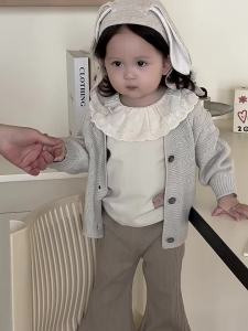 Girls collared lace doll shirt and pants set Korean style childrens clothing stylish spring outfit for baby girls