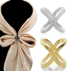 FUNG Gold Silver Color Cross Gift Women Hollow Fashion Jewelry Brooch Pin Ring Shawl Buckle Scarf Clip