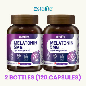 Estalife Melatonin 5mg Vegan Capsules Natural Sleep Supplement Support Night Relaxation & Healthy Restful Sleep Rhythm For s 60 Capsules