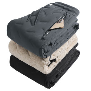 YCHION Winter Zip Pockets Thicken Fleece Sweatpants Men Joggers Black Grey Down Cotton Warm Pants Male Water Proof Thermal Trousers Size L-7XL