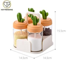 Combo 4 Hủ Đựng Gia Vị Kèm Khay Chống Tràn Cao Cấp Tặng Kèm Khay Đựng Có Quay Xách