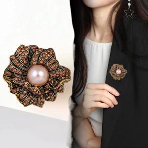 Hmeme Retro Lá Ngọc Trai Trâm Pin Với Nhúng Kim Cương Thanh Lịch Thời Trang Trang Sức Phụ Kiện Pin Trâm