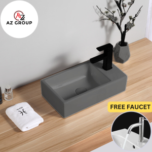 [AZGROUP]Wall-hung Ceramic Wash Basin Small Size Mini Hanging Basin Simple Square Wash Basin