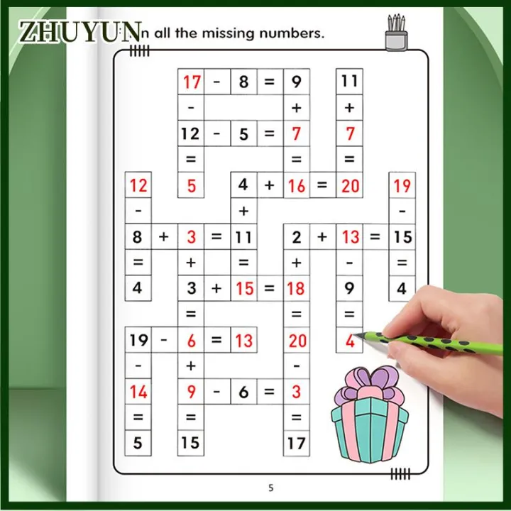 ZHUYUN Math Workbook For Kids Ages 5-8 Math:Math Crossword Puzzles ...