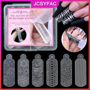 JCSYFAC 24 cái hộp 3D pháp nail sticker tái sử dụng kép hình thức tinh thể móng tay Silicone khuôn hình thức cho nhanh chóng khắc công cụ làm móng tay
