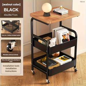 Nicedeal 3 Tier Modern Design Rolling Storage Cart Trolley - Wooden Top - Kitchen Storage Rack