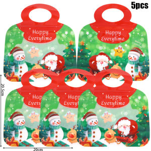 5Pcs Christmas Cartoon Self-lock Bag Handheld Snack Packaging Pouches Party Festive Supplies Candy Wrapper Plastic Tote Bag DIY Portable Storage Pocket Christmas Gift Packaging Bag