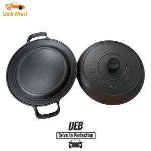 [UEB Mall] Iron Skillet with 2 Side Handles Fry Pan with Lid Frying Pan Cookware Gas Stove Friendly