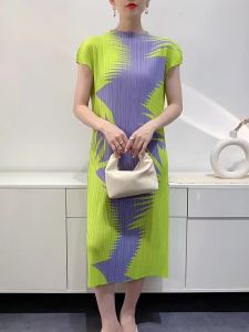 L-781# One Size (45-75kg) Summer Sleeve Vest Womens Printed Comfortable Pleated Dress