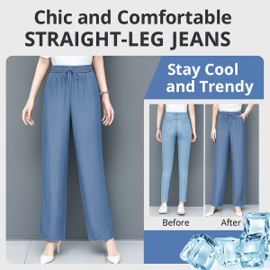 Womens straight casual trousers jeans wide legs hig