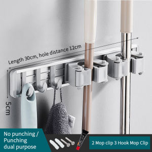 Fypo adjustable mop holder with rug hanger bathroom space saver broom sweeper hook kitchen bathroom storage rack