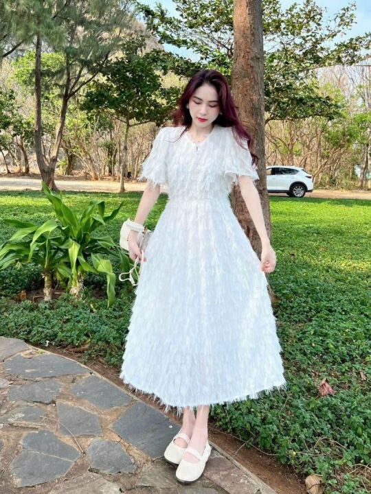 Váy đầm tiểu thư mầu trắng bánh bèo thiết kế 2 lớp voan cổ vuông retro  vintage dáng xòe dài đủ size s m l - Đầm, váy nữ | ThờiTrangNữ.vn