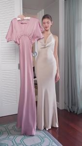 2024 European American Summer New Womens Clothing R French V Slim-Fit High-Grade Solid Color Fishtail Dress ㏇L0514