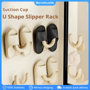 Bathroom Suction Cup Slipper Holder Wall Mounted Slipper Hook Space Saving U Slipper Storage Rack Door Rear Organizer