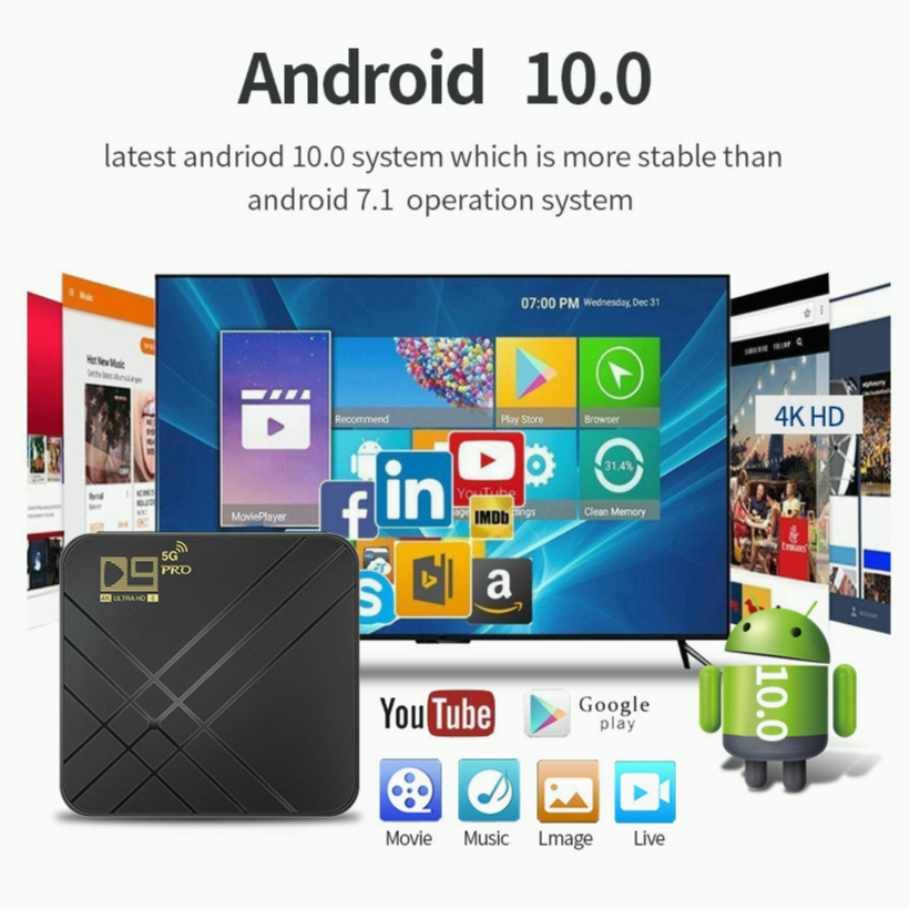 กล่องรับสัญญาณทีวีดาวเทียม Monqiqi กล่องแอนดรอยด์ทีวี box 2023 D9 PRO 5g 4k Android TV Box 8GB 128G HD 3D 2.4G WiFi Google Play Youtube Media Player กล่องทีวี กล่องดาวเทียม ารเชื่อมต่อบลูทูธ สมาร์ททีวี