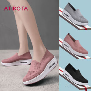 Atikota ผู้หญิงบินทอแพลตฟอร์มรองเท้าไม่มีส้นแบนแต่เพียงผู้เดียวรองเท้าหนังนิ่มลิฟท์แฟลตสําหรับผู้หญิง