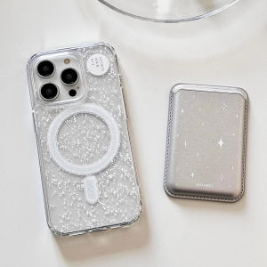 แป้นยึดกระเป๋าสตางค์แม่เหล็กเคสโทรศัพท์ชาร์จไร้สาย Magsafe สำหรับ iPhone 15 14 13 12 11 Pro Max เคสส่องแสงวิบวับ เคส ไอโฟน 11