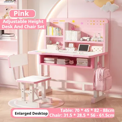 LALA Kids Tables & Sets Adjustable Study Desk With Chair Meja Belajar Kanak-Kanak Adjustable Cute pattern Environmentally Friendly Board兒童學習桌