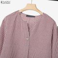 Celmia ZANZEA Women Two-piece Outfits Retro 3/4 Sleeve Loose Top Elastic Waist Trousers Grid Printed Sets #1208. 
